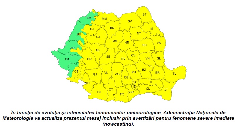 ATENȚIONARE METEOROLOGICĂ-  COD GALBEN